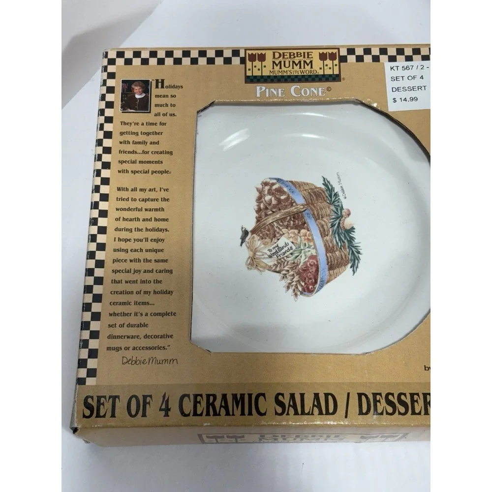 Lot Of 2 Sakura Debbie Mumm Pine Cone Pattern Set of 4/ea Salad / Dessert Plates